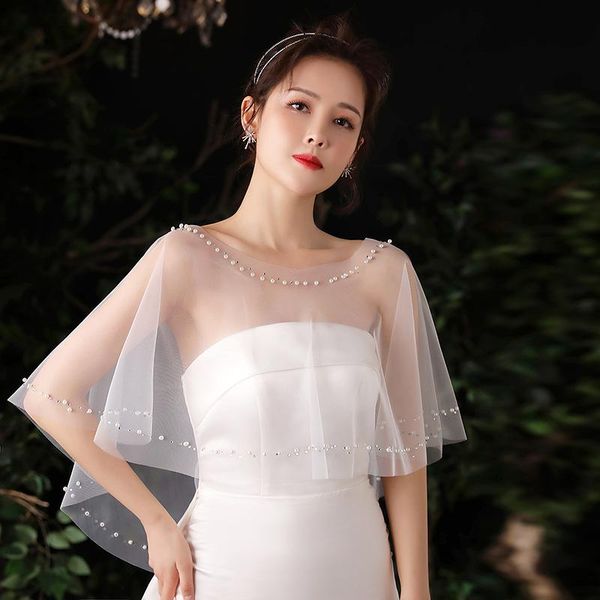 

wraps & jackets summer bride shawl thin lace wedding dress women, White