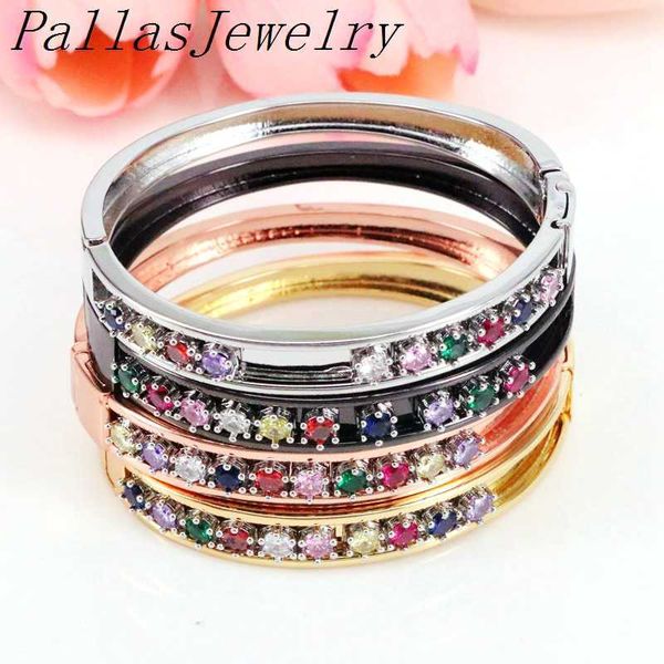 

4pcs, new rainbow crystal zirconia bangles diy detachable charms bangles bracelets gifts q0720, Black