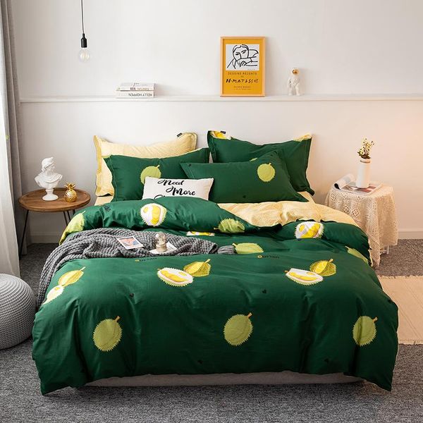 

bedding sets 2021 four-piece simple cotton double household bed sheet quilt cover thickening sanding dormitory green durian