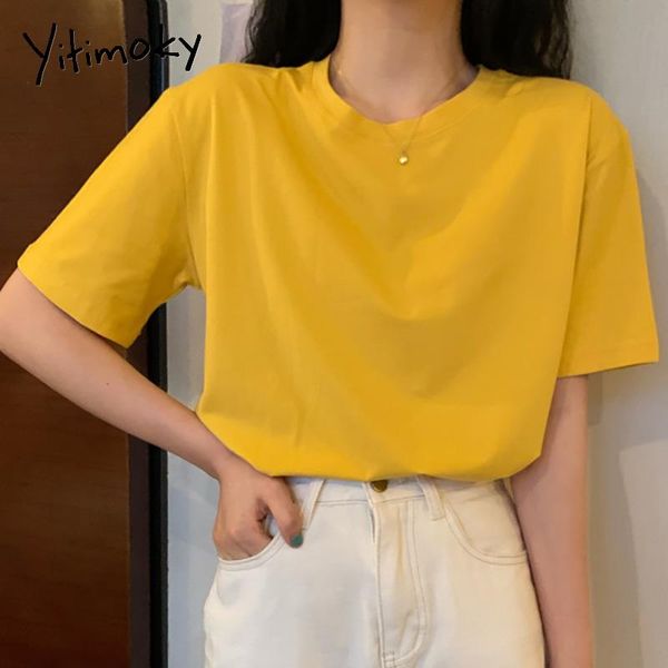 

women's t-shirt yitimoky white t-shirts women short sleeve o-neck casual clothes 2021 summer cotton korean fashion minimalist style sh