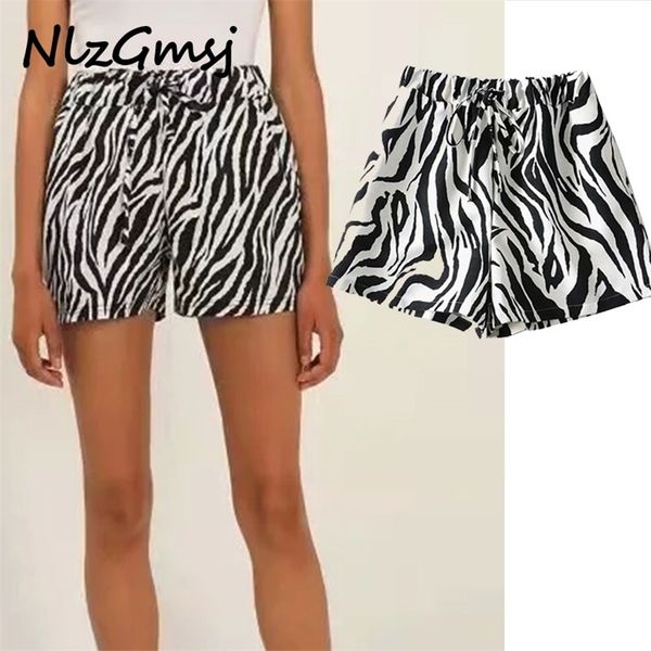 

short zebra pattern streetwear elastic waist fitness bottoms fashion pocket mujer 04 210628, White;black
