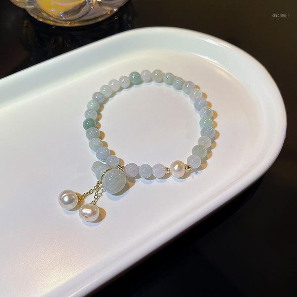 

charm bracelets green chalcedony gourd for women trendy beaded bracelet female fashion freshwater pearls cuff bangles, Golden;silver