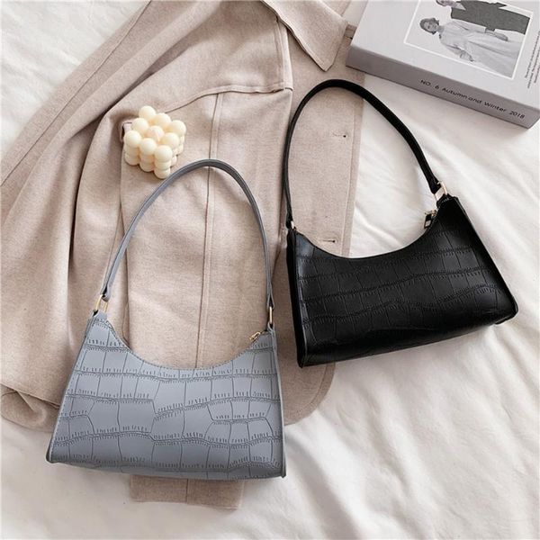 

fashion women alligator pattern shoulder bag pu leather pure color underarm hobos bags vintage ladies zipper handle handbags cross body