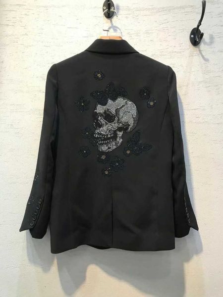 

women's suits & blazers woman black flowers star strass rhinestone back skull blazer single button long sleeves fashion suit coat, White;black