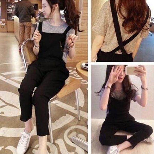 

fashion women girls loose solid jumpsuit strap harem trousers ladies overall pants casual playsuits plus size s-2xl women's jumpsuits &, Black;white
