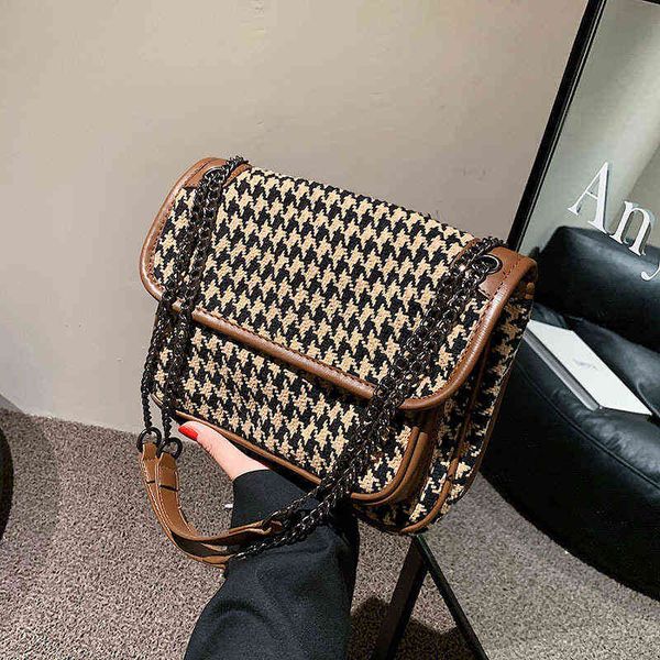

evening bags 2021 autumn and winter thousand bird lattice shoulder fashion chain women's wool small square bag fashion msenger bag