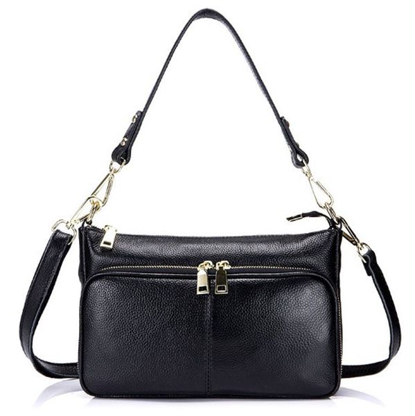 

women shoulder bags outdoor versatile crossbody real leather large volume zipper pockets