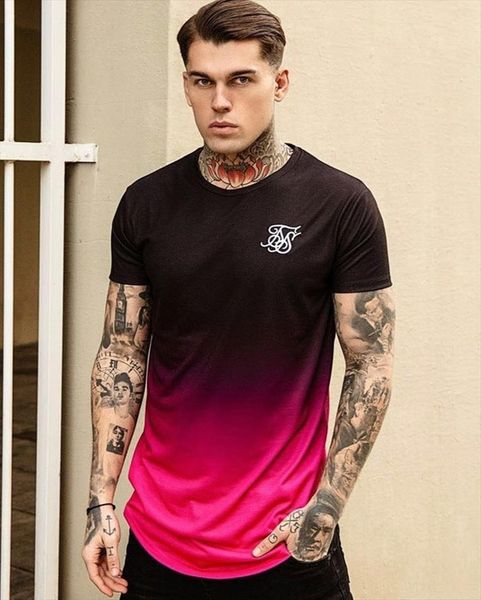 

gradient siksilk short sleeve men t shirts summer man basic casual tee homme hip hop streetwear, White;black