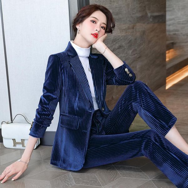 

pant women of stripe pant blue suit black wine veet 2 piece set arrival blazer jacket and pants, White