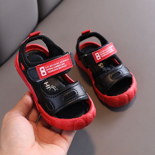 

summer baby girls pink sandals solid color leather baby boys sneakers toddler kids infant sport shoes boys beach sandals, Black;red