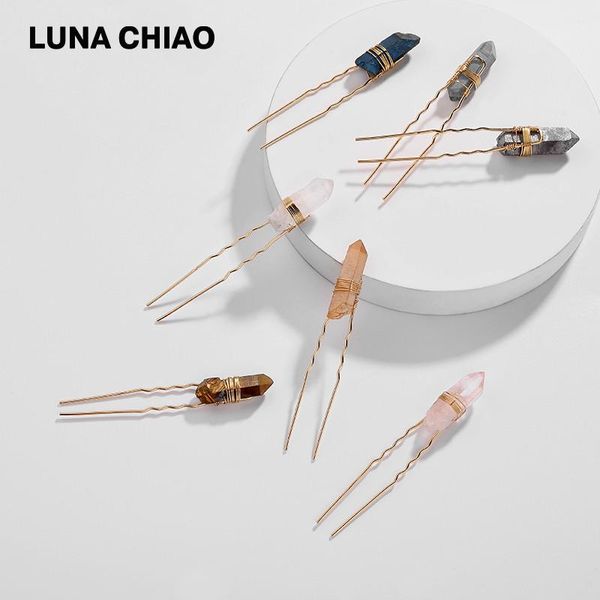 

hair clips & barrettes chiao fashion women accessories natural genuine quartz stone jeweled hairpin simple sticks, Golden;silver