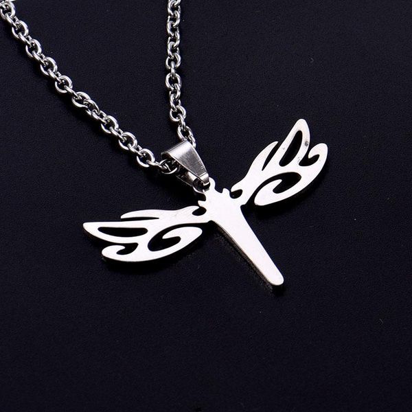 

hollow dragonfly stainless steel choker gifts 2021 elegant round necklace sliver chain women man fashion pendant jewelry chains, Silver
