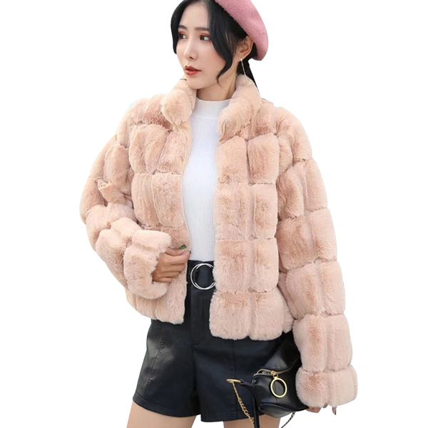 

women winter imitation faux coat elegant thick warm outerwear fake fur jacket zipper chaqueta mujer 210416, Black