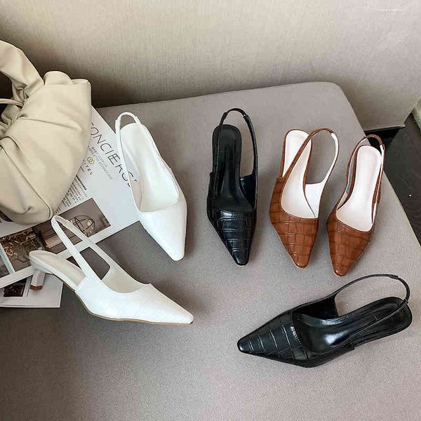 

brown/black/white women sandals pointed toe thin low heels back strap sandals summer elegant sandals dress shoes size 35-39 210513
