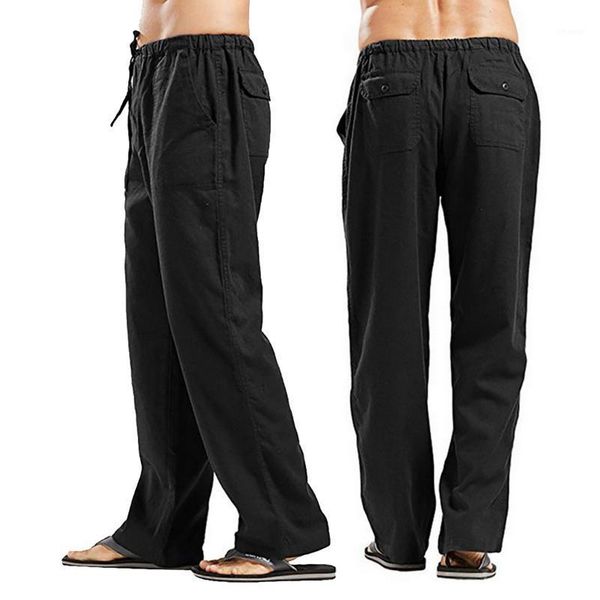 

men's pants bababuy 2021 classic linen trousers summer straight loose plus size solid color mid-waist thin breathable, Black
