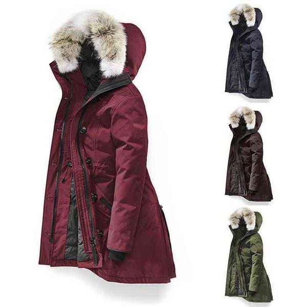 

2020 brand new womens canada usa style windser waterproof thick winter rossclair real down feather with raccoon fur, Black