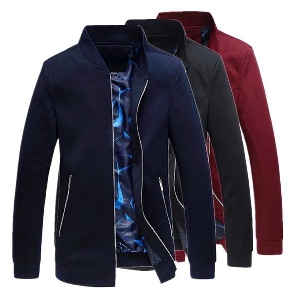 

men's jackets spring autumn style stand up collar long sleeved jacket mens fashion brand coat male red navy black baseball men outerwea, Black;brown