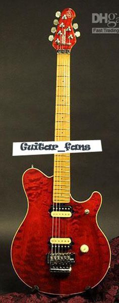 Eddie Edward Van Halen Music Man Red Flame Maple Top Guitarra elétrica Floyd Rose Tremolo Bridge, Locking Nut, Vintage White Tuners, Zebra Pickups