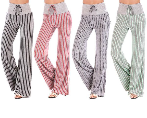 

women's pants & capris plus size arrival women casual stretch wide leg stripes high waist lace up long pant loose trousers -2xl, Black;white