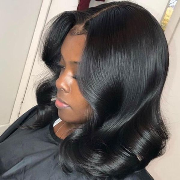 

brazilian body wave human hair short bob wigs glueless remy lace frontal with baby for black women 150%1, Black;brown