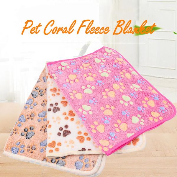 

kennels & pens dog bed mats soft coral fleece foot print warm pet blanket sleeping beds cover mat for small medium dogs cats supplies