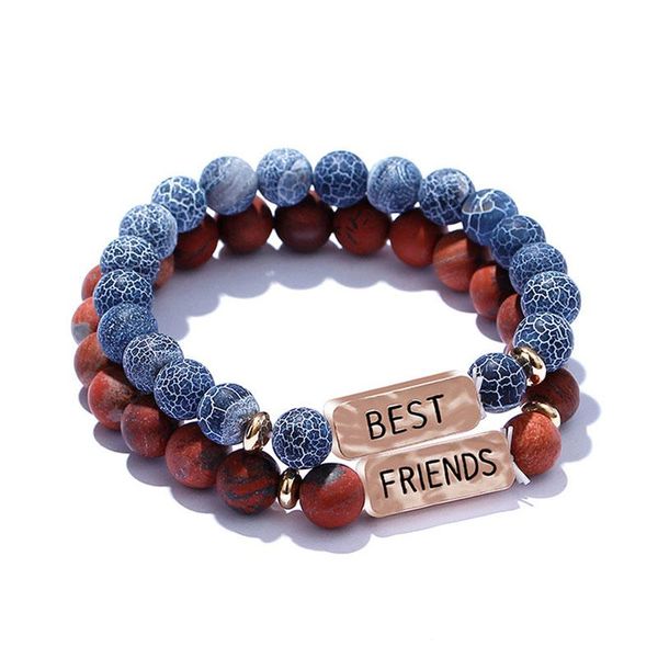 

charm bracelets 2pcs/set 2021 friends for men weathered stone bracelet women gift her him zj-07, Golden;silver