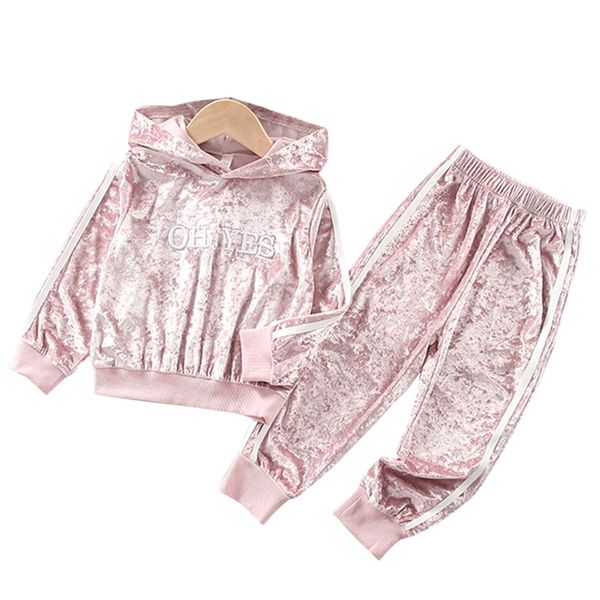 

girls sport clothes patchwork suit for letter tracksuit girl toddler kids clothing 210528, White