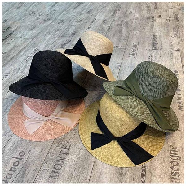

wide brim hats summer pure natural grass women girl panama straw hat sun fashion trendy dome holiday beach foldable, Blue;gray