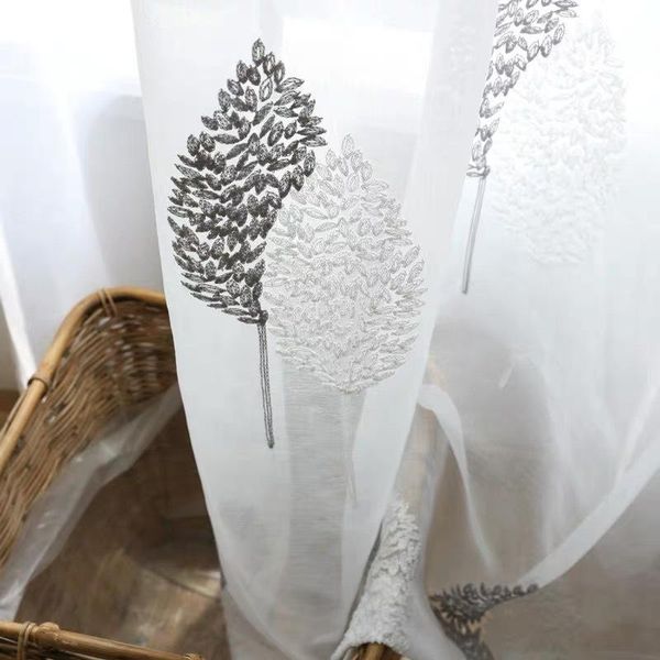 

modern simple curtain screen embroidered window tree shadow white living room balcony bedroom transparent mesh yarn & drapes