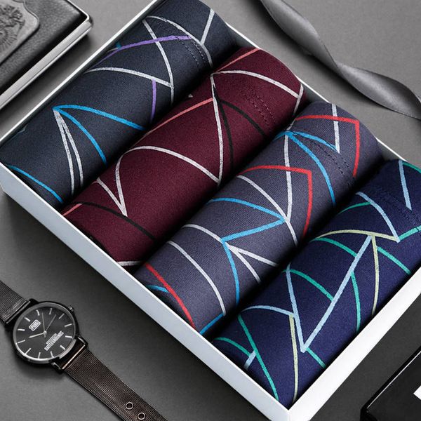 

four bagged cotton men's underwear boxers breathable youth, Black;white