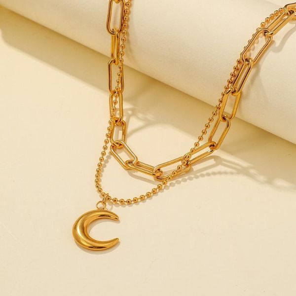

moon pendant multistory necklace creative round bead chain titanium steel metal choker jewely accessories gift for women men necklaces, Silver
