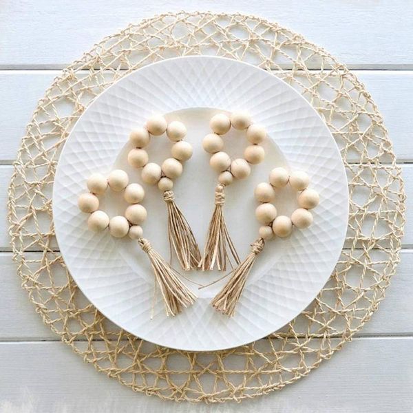 

napkin rings 14pcs holder farmhouse beaded wooden ring with tassel housewarming gift tablecloth wedding decoration-abux