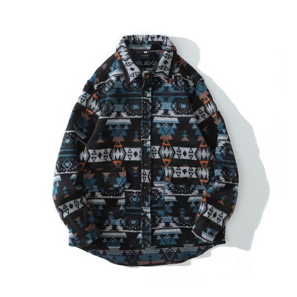 

spring thick shirts coats streetwear hip hop geometry pattern color block long sleeve shirt jackets men harajuku casual men's, White;black