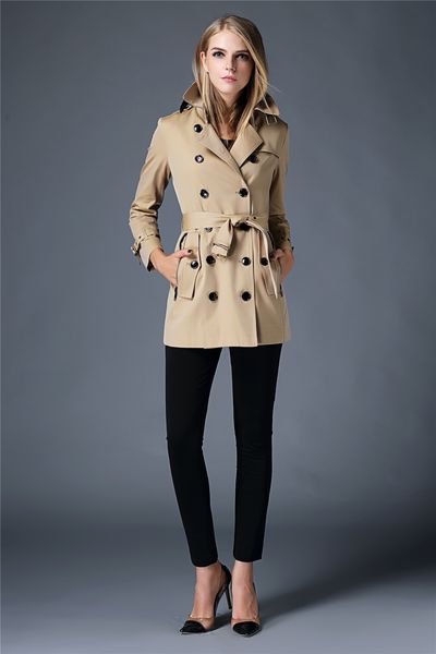 

women's trench coats long classic windbreaker waterproof british high-end english style autumn winter gabadian solid color size coat a8, Tan;black