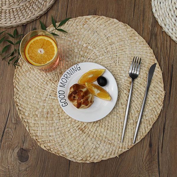 

mats & pads natural corn husk placemats hand-woven thick thermals insulation pad round western food cups and plates bowl xqmg