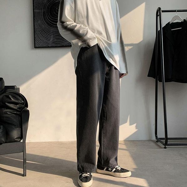 

men's spring summer solid color korean fashion loose casual jeans men harajuku streetwear retro straight denim trousers tpo4, Blue