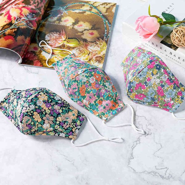 

pure 2021 cotton small flower can insert pm2.5 filter element mask be printed