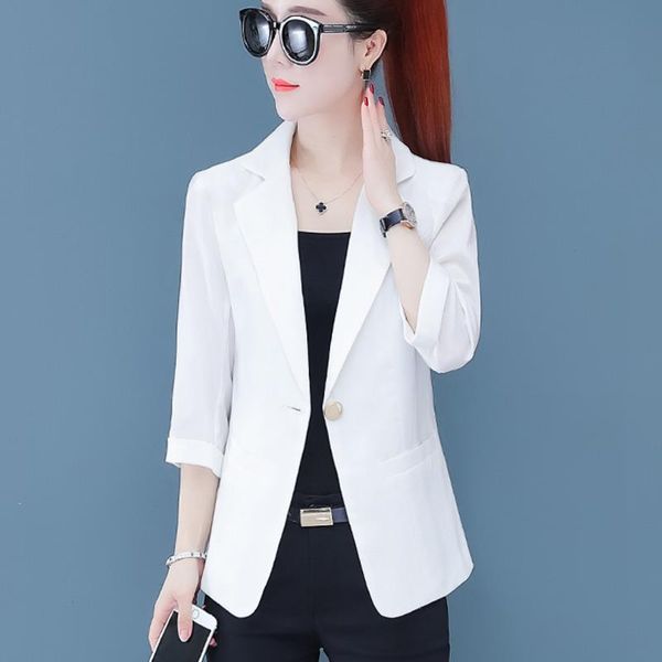 

women's suits & blazers #5237 yellow pink black white blue casual office blazer women thin jacket single buttons short womens, White;black