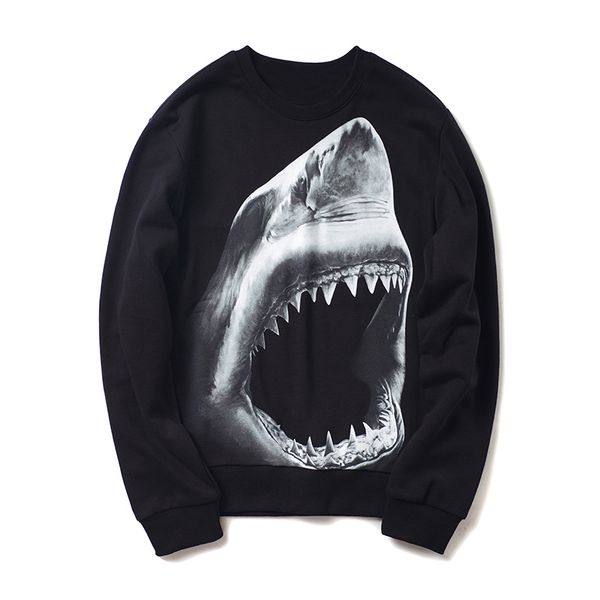 

men women animal pattern print hoodies mens shark street hip hop cotton loose fit womens hoodie sweatshirt, Black