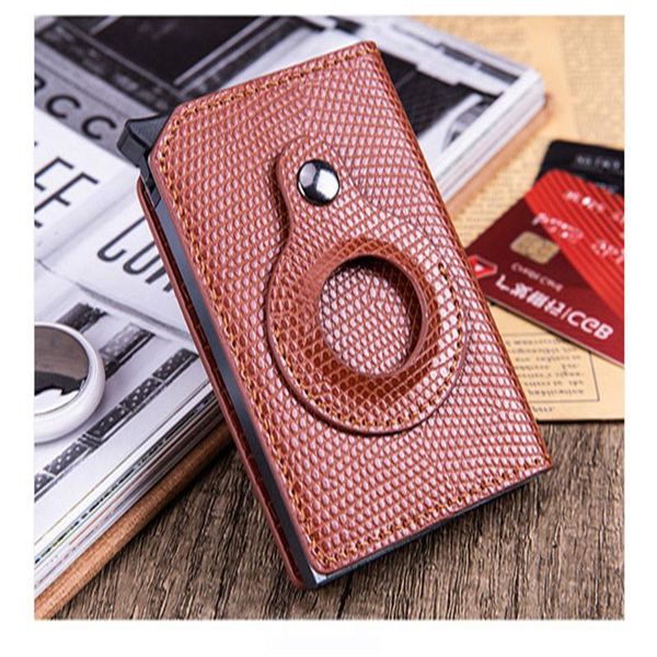 

card holders 2021 aluminum box lizard-shaped apple tracker protective cover pu leather rfid package suitable for 8, Brown;gray
