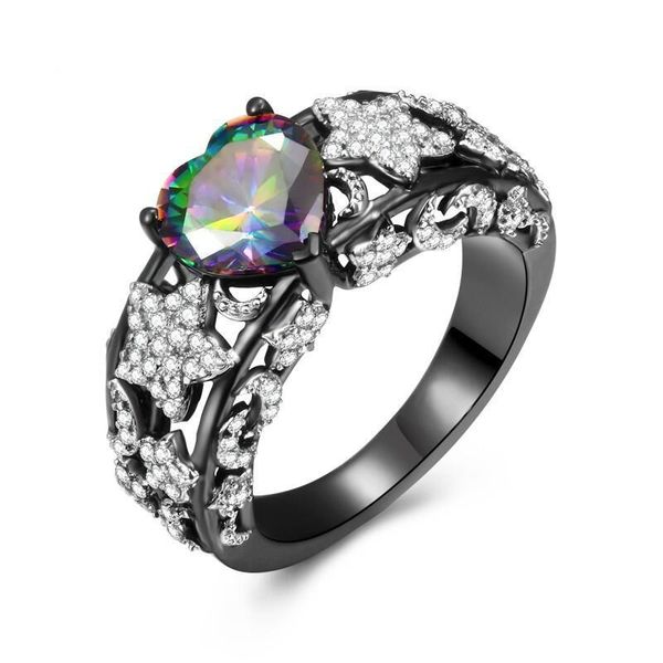 

wedding rings elegant heart rainbow cubic zirconia bridal jewelry engagement fashion black gun for women anillos a0351, Slivery;golden