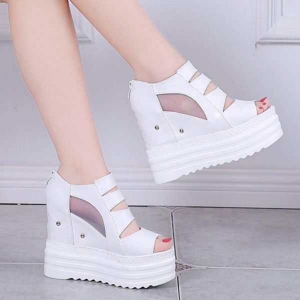 

leisure basic super high heel party club women sandals wedges zip summer platform thin heels 2021 solid, Black