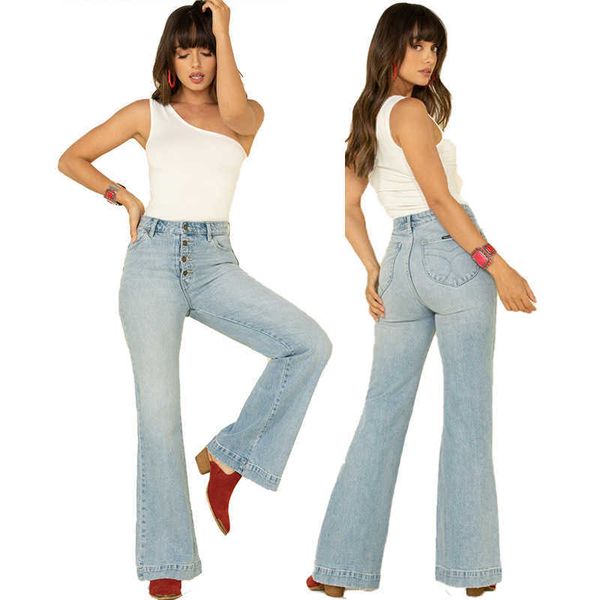 

jeans 2021 women's patch bag high waist slim fit women's trousers, Blue