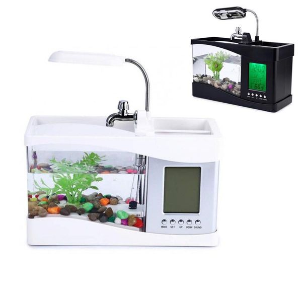 

aquariums usb mini aquarium deskfish tank electronic led bowl decoration with water pump light calendar clock