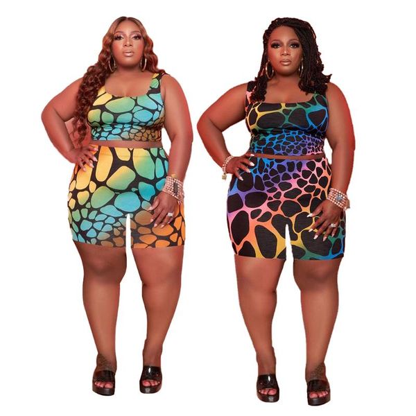 

plus size tracksuits fashion women's summer square collar sleeveless print bohemia casual shorts suit 5xl wholesale drop, Black