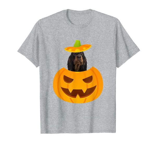 

gordon setter peeking out of jack-o-lantern t-shirt, White;black
