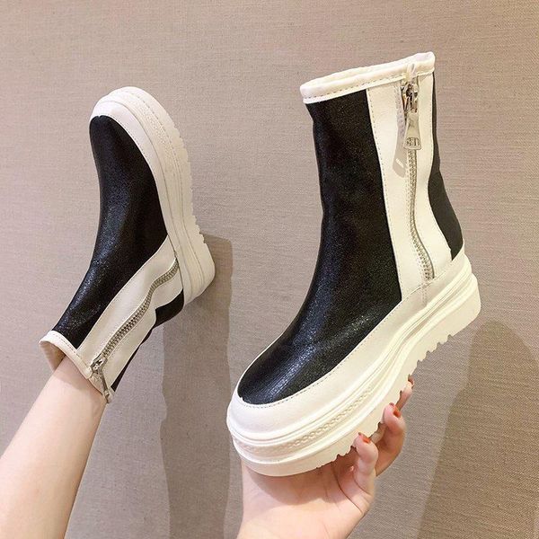 

boots women flat platform ankle spring boot black medium creepers shoes fashion party footwear