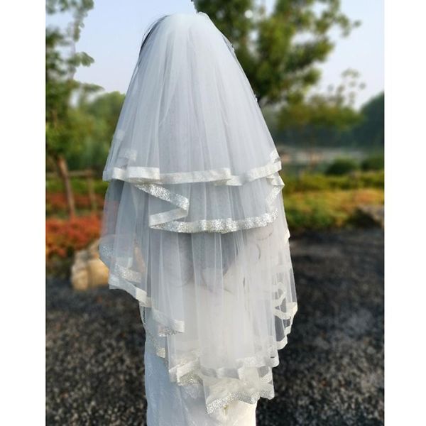 

bridal veils arrival short multi- layer soft tulle wedding ivory with shiny edge dress accessories comb, Black