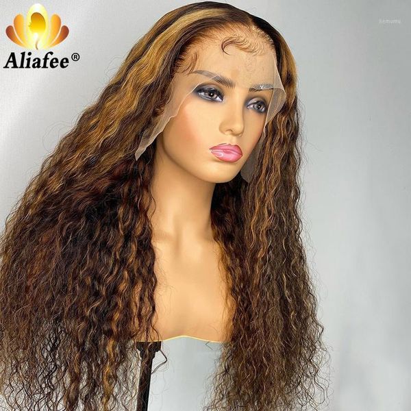 

transparent curly wig malaysia remy hair lace closure human wigs 30" inch pre-plucked part for black women aliafee1, Black;brown