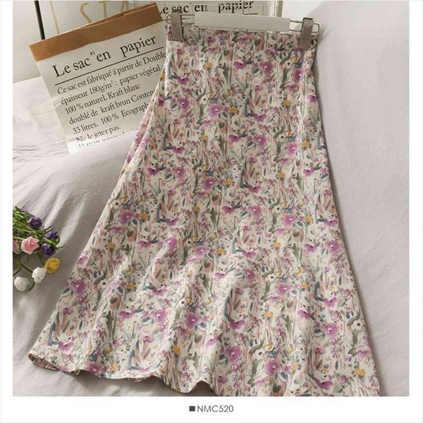 

spring vintage chiffon midi womens skirts style summer kawaii black floral a line high waisted female